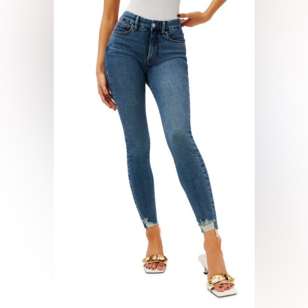 Good American Ripped Hem High Waist Skinny Jeans Medium Wash Size 15